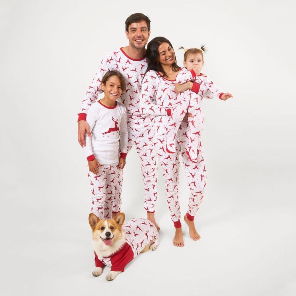 Leveret Kids Two Piece Cotton Matching Family Pajamas Red & White Reindeer 8
